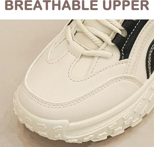 Vista 3 de LETCLOCOM Zapatos deportivos de plataforma gruesa para mujer, de cuero con cordones, antideslizantes, para entrenamiento, informales