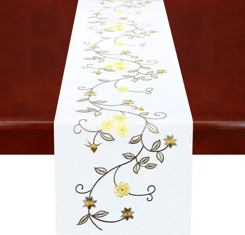 Vista 9 de Caminos de mesa pequeños y cortos de doble grosor con bordado floral rústico para primavera y verano, bufanda de tocador (azul, 14 x 35 pulgadas)