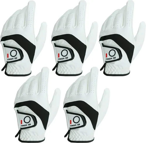 Vista 9 de FINGER TEN Guantes de golf para hombre, paquete de 5 unidades para mano izquierda y derecha, cómodos, suaves y con agarre para todo tipo de clima