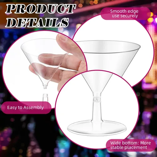 Vista 3 de Yinkin 12 Piezas Vasos de Martini de Plástico de 2 oz Desechables Transparentes para Cóctel Postre Parfait Vasos Irrompibles Mini Copas de Martini