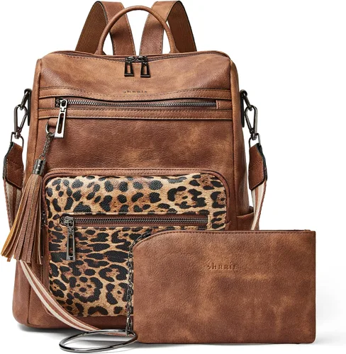 Vista 13 de Mochila de cuero Shrrie para mujer, bolso de diseñador de moda para mujer, mochila de viaje convertible, bolso de hombro con muñequera, Mochilas