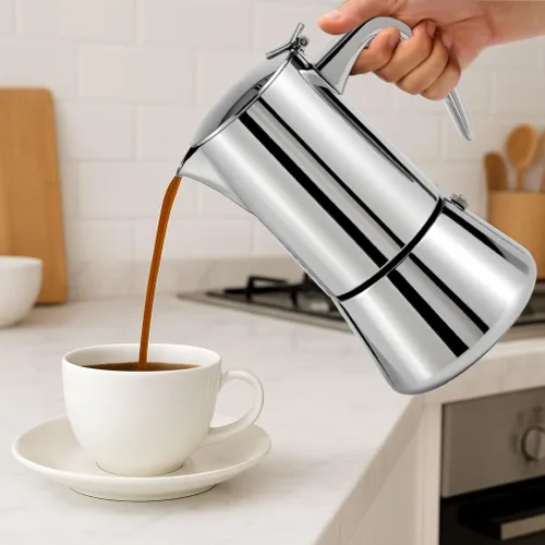 Vista 2 de Cafetera espresso de acero inoxidable con reductor (6 tazas)