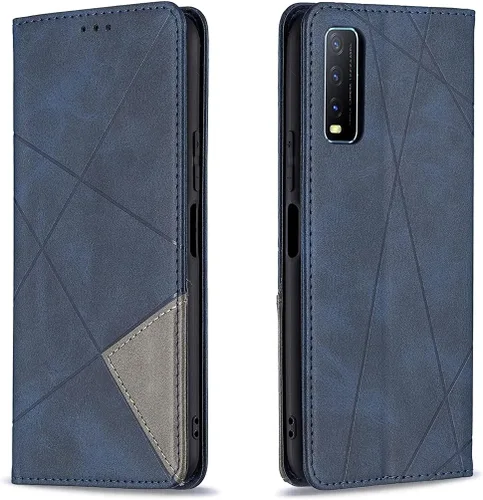 Vista 13 de Funda con tapa para Vivo Y11, Y15, Y12 e Y17, diseño de rombos de piel sintética, con función atril, cierre magnético, para Vivo Y11/Y15/Y12/Y17