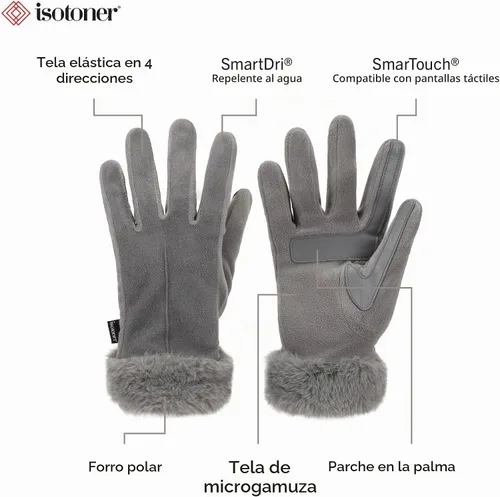 Vista 2 de isotoner Women's Water Repellent Touchscreen Stretch Mya Faux Fur Cuff Gloves Ceniza