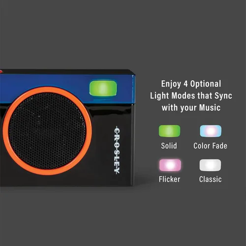 Vista 3 de Crosley CR3051A-BK Flashback Altavoz Bluetooth portátil retro con luces LED, diseño de cámara vintage, negro