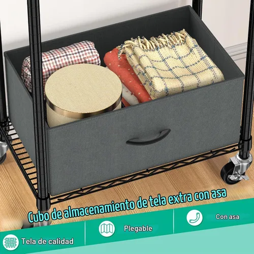 Vista 5 de Folews Perchero Rodante para Ropa, Perchero de Vestimenta de 3 Niveles para Colgar Ropa, Armario de Alambre Metálico con Barras de Cajón