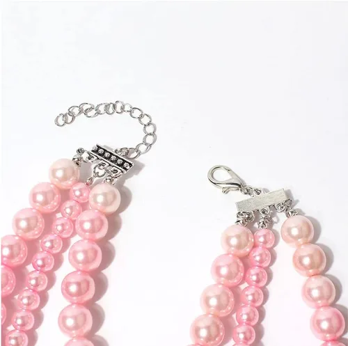 Vista 4 de Fancy Collar de 3 filas de diamantes rosa perla para mascotas, gatos, perros, perros, niñas, accesorios de disfraz (7.8-12.6 pulgadas)