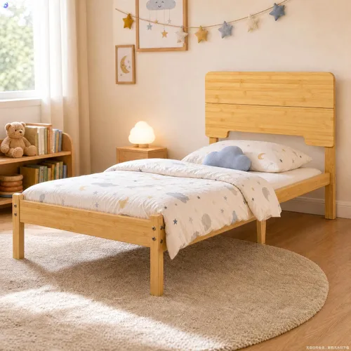 Vista 4 de Marco de cama individual XL de madera maciza de bambú de 14 Natural
