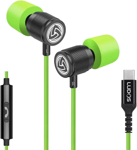 Vista 47 de LUDOS Auriculares con cable ultra intraauriculares, 5 años de garantía, auriculares con micrófono, auriculares con cancelación de ruido, espuma
