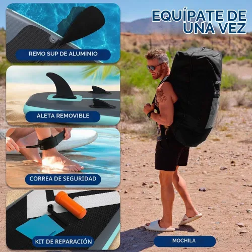 Vista 7 de SereneLife Tabla de remo inflable con accesorios de SUP premium, diseño amplio y estable, almohadilla antideslizante de EVA para jóvenes y adultos