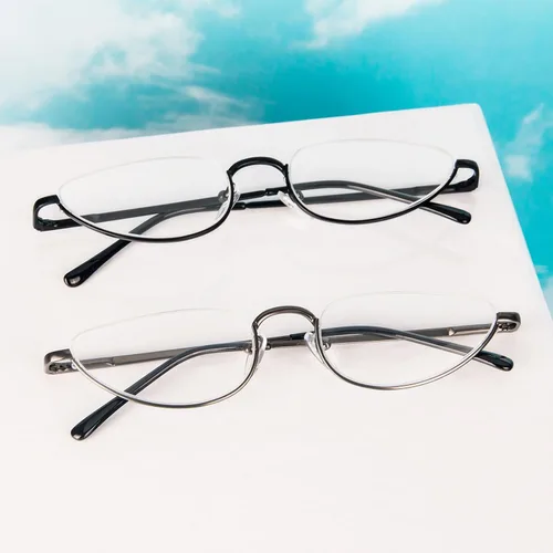 Vista 6 de Lentes de lectura de media luna para hombres y mujeres, lentes de montura metálica con bisagra de resorte