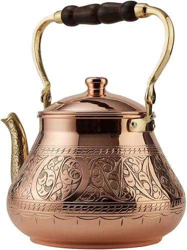 Vista 4 de DEMMEX Tetera grande de cobre, 0.039 in de grosor, grabada, hecha a mano en Turquía, 3.1 cuartos (2.9L)