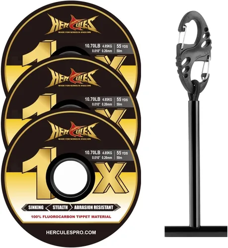 Vista 11 de HERCULES Tippet de pesca con mosca, paquete de 3 con soporte para volquetas, 55 yardas