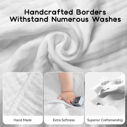 Vista 4 de Toallas con capucha para bebés y niños pequeños, toalla de baño de muselina suave y absorbente para niños y niñas (blanco puro, 1 unidad)