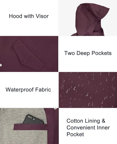 Vista 6 de Fahsyee Raincoat Women, Rain Jacket Waterproof Raincoat Hooded Windbreaker Outdoor Long Active