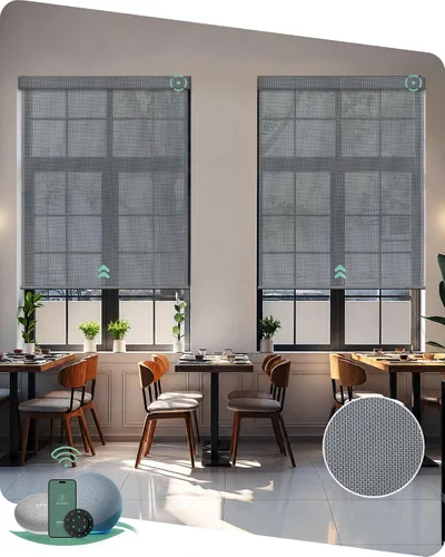 Vista 17 de Yoolax Persianas solares motorizadas que filtran la luz, persianas inteligentes con control remoto, funcionan con Alexa, persianas enrollables
