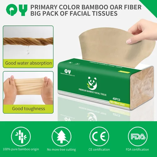 Vista 3 de Pañuelos faciales de bambú suaves y duraderos, papel facial natural sin blanquear de 3 capas, uso seco o húmedo, 12 paquetes