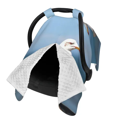 Vista 2 de Baby Car Seat Canopy Cover for Mom, Soft Breathable Nursing Breastfeeding Covers Multi Use Stroller Sun Shade Newborn Shower Gift，Cute Seagull
