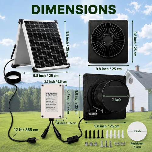 Vista 7 de Solar Exhaust Fan,Solar Power Fan with Battery for Chicken Coop/Shed