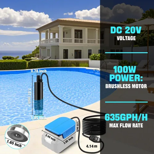 Vista 6 de Bomba de agua sumergible inalámbrica para batería Makita de 18 V, bomba de agua de transferencia portátil de 635 GPH para camping, tina, jardín, RV