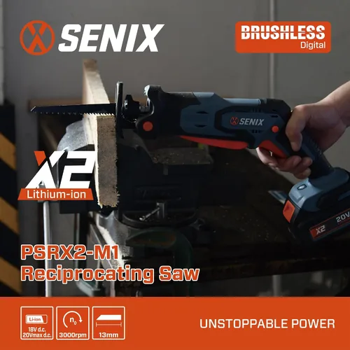 Vista 2 de SENIX PSRX2-M1-0 X2 20 Volt Max* Sierra alternativa compacta de 1/2 pulgada, velocidad variable, 2800 SPM máximo, abrazadera de hoja sin
