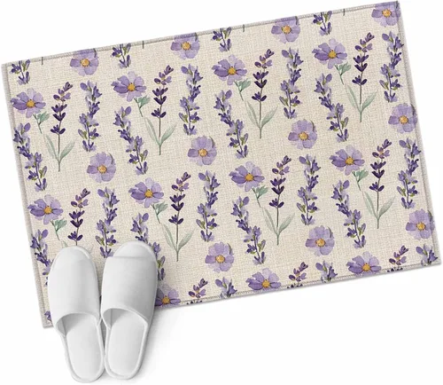 Vista 9 de Small Area Rugs 2x3 Ft, Lavender Floral Non-Slip Area Rugs for Living Room Bedroom Entryway, Summer Pastoral Watercolor Retro Flowers Washable