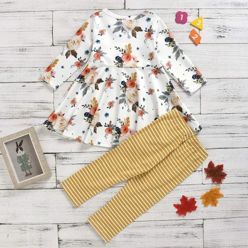Vista 4 de Conjunto de ropa floral para bebés y niñas pequeñas, camisa y pantalones, ropa de princesa