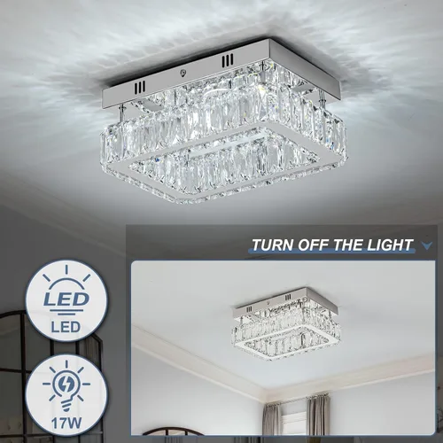Vista 2 de Lámpara de techo de cristal de 10.2 pulgadas, mini candelabros rectangulares de 6500 K, luz de techo moderna de montaje empotrado, lámpara LED