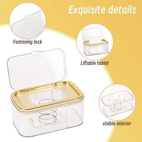 Vista 3 de Flenpptly Dispensador de toallitas para bebés, contenedor de toallitas de gran capacidad, mantiene las toallitas frescas y fáciles de abrir (dorado)
