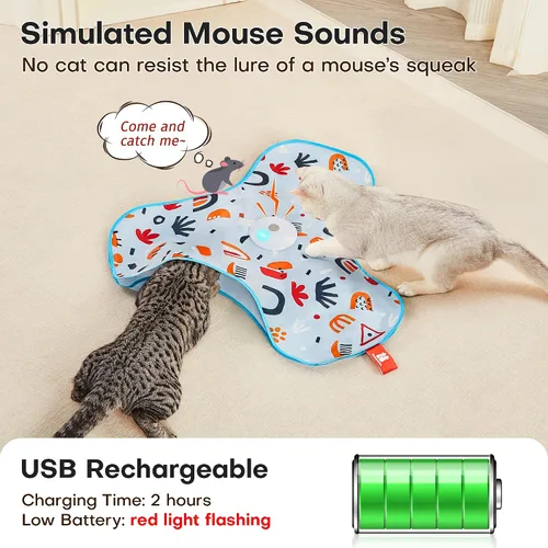 Vista 5 de Potaroma Juguetes interactivos para gatos de busca y captura, varita de plumas oculta y en movimiento, pateador automático recargable para gatitos