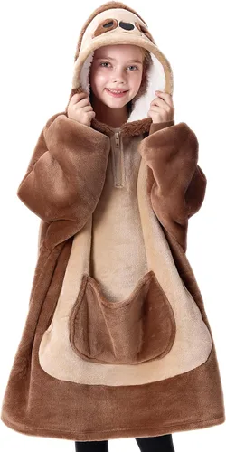Vista 8 de Giggling Getup Manta Vestible con Capucha para Mujeres y Hombres Manta con Capucha Vestible de Forro Polar Sherpa Sudadera Manta Vestible Sherpa