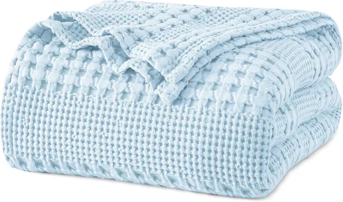 Vista 52 de PHF Manta ligera de punto gofre 100% algodón para cama, King, color blanco 02 Blanco