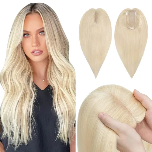 Vista 10 de Hairro Toppers de cabello humano 100% real para mujeres sin flequillo, postizos de cabello real con clip, base de seda transpirable para cubrir