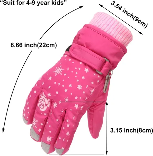 Vista 4 de Baby Boy Girl Ski Gloves - Windproof Thermal Thick Snow Skating Full Finger Toddler Mittens Winter Warm Kids Gloves for 4-9Y