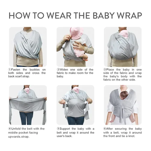 Vista 4 de Portabebés, portabebés ajustable para recién nacidos a niños pequeños, elástico original, bueno para bebés recién nacidos y niños (gris)