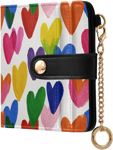 Vista 21 de Red Heart Black - Cartera para mujer, con bloqueo RFID, pequeña, delgada, tarjetero, plegable, compacta, de piel sintética, con bolsillo