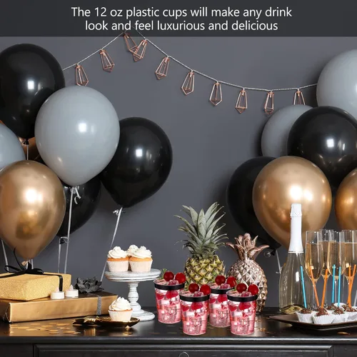 Vista 7 de Norme 50 piezas de vasos de plástico de 10 onzas para fiesta, vasos desechables transparentes con borde para boda, Acción de Gracias, Navidad
