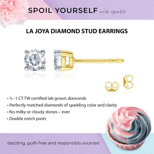 Vista 4 de La Joya 14 - 1 Carat Diamond Stud Earrings Lab Created Diamond Earrings for Women in 14K Solid Gold Dazzling Color and Clarity Diamonds