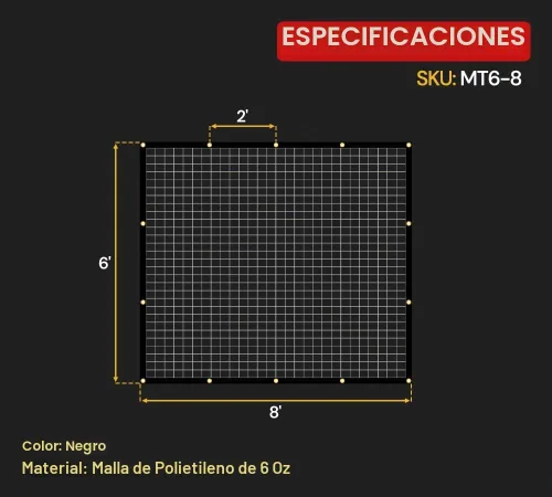 Vista 7 de Lona de malla negra 70% con ojales., Negro