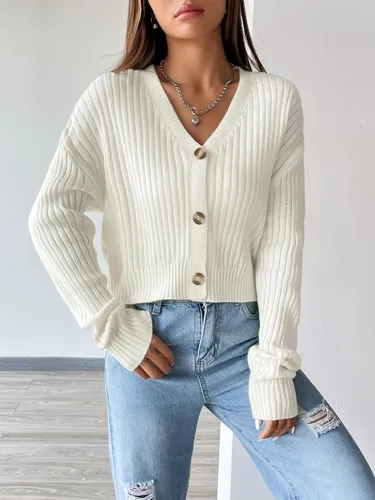 Vista 6 de SHENHE Suéter de punto acanalado con cuello en V y botones para mujer