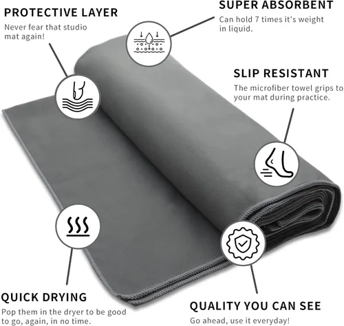 Vista 2 de MIAOMIAO Juego de toallas antideslizantes para yoga caliente, microfibra súper absorbente, 24.5 x 72 pulgadas, diseño antideslizante, sin lesiones