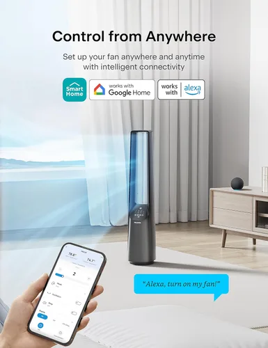 Vista 8 de PELONIS - Ventilador inteligente sin aspas de 40 pulgadas para dormitorio - Ventilador de torre, compatible con Alexa/Google/WiFi, motor DC, 6