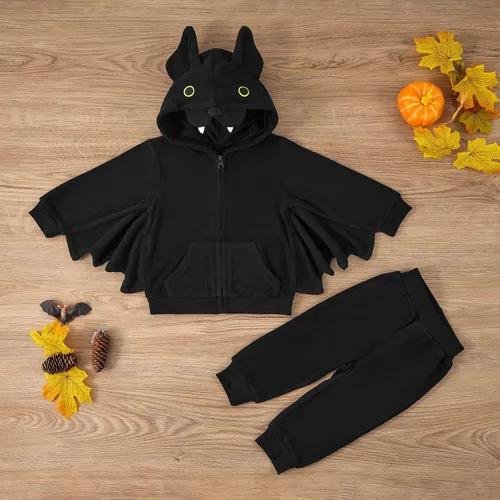 Vista 9 de Weixinbuy Conjunto de ropa de Halloween para bebé y niña, estilo murciélago, ropa de invierno, abrigo con capucha
