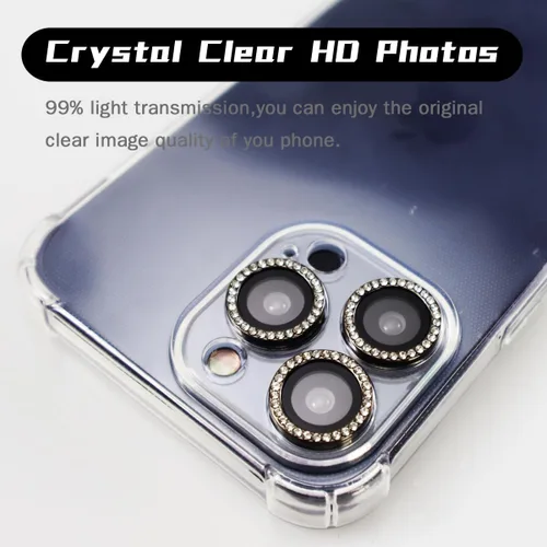 Vista 5 de BONVAN Protector de lente de cámara para iPhone 15 Pro/Pro Max/14 Pro/ProMax - Bling Glitter Diamond Metal Cristal Cristal Templado Accesorios