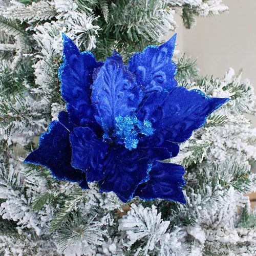 Vista 2 de 6 adornos para árbol de Navidad de Pascua con purpurina, flores artificiales de Navidad, accesorios florales con tallo, flores de franela sintética