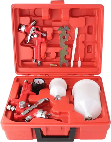 Vista 2 de HVLP - Juego de pistola de pulverización por gravedad de aire, 2 piezas, pistola de pintura pulverizadora, 0.031 in, 4.2 fl oz y 0.055 in 20.3 fl