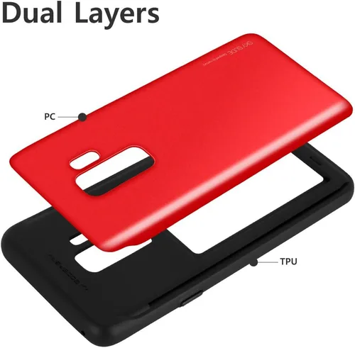 Vista 5 de GOOSPERY Sky Slide - Funda protectora para Samsung Galaxy S9 Plus (2018), doble capa [TPU + PC] con función de cartera, cubierta trasera para Rojo