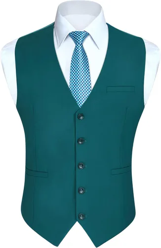 Vista 26 de HISDERN Vest 101 - Chaleco de traje ajustado para hombre con 3 bolsillos para negocios, formal, boda, baile de graduación y esmoquin casual a1-Negro