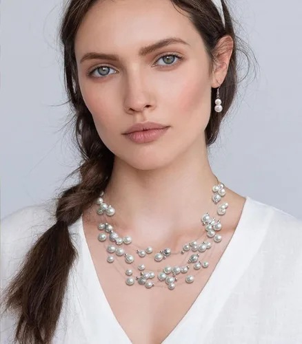 Vista 3 de Collar de perlas en capas de múltiples hebras, gargantilla de perlas para mujer, joyería de cuentas para bodas y fiestas