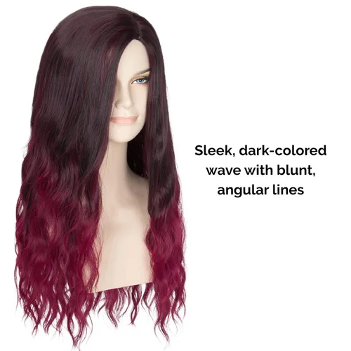 Vista 5 de MISS U HAIR Peluca larga ondulada para mujer, color negro natural degradado con morado y rosa, peluca de película de Halloween, peluca de fiesta